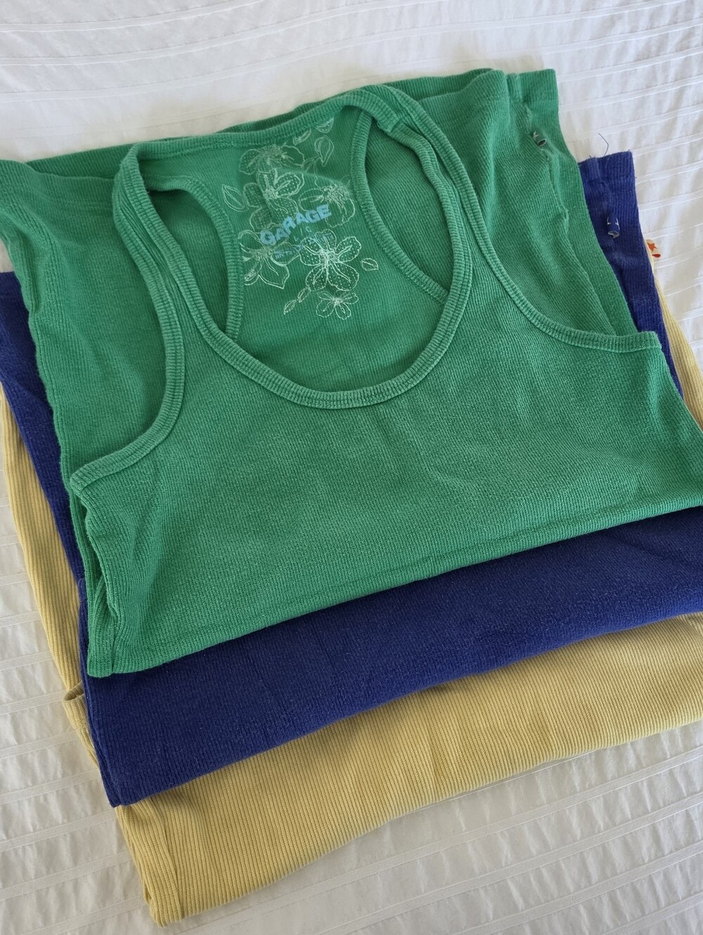 Y2K Ribbed Tank Tops Racer Backs Green Blue Yellow Size Large